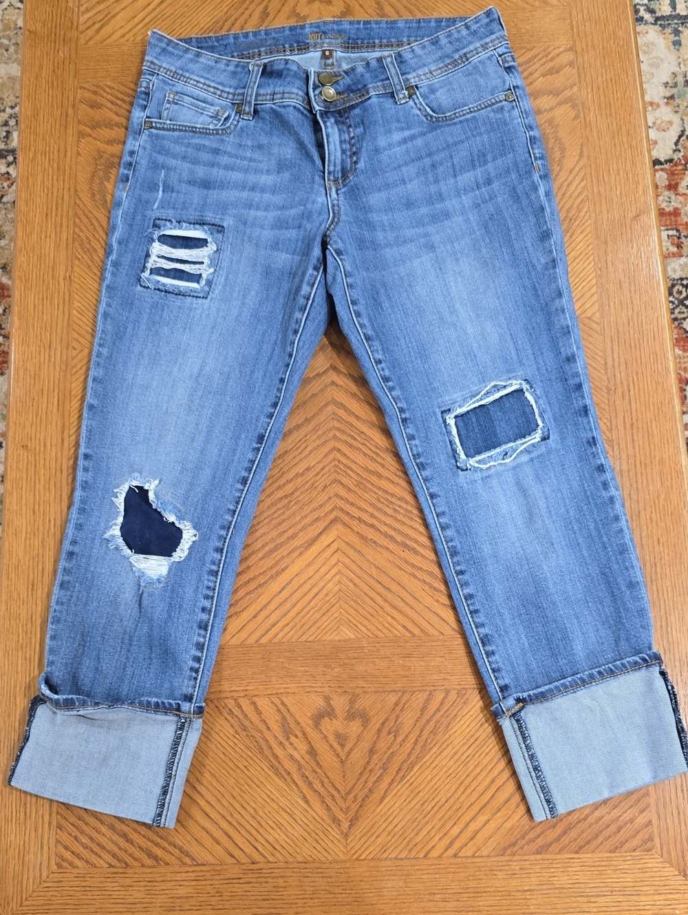 Kut from the Kloth Light Blue Distressed Cuffed Cropped Jeans